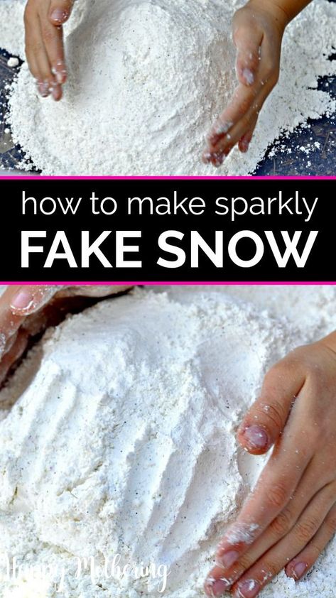 Making Fake Snow, Make Fake Snow, Diy Moon Sand, Snow Recipe, Snow Crafts, Diy Snow, Sensory Ideas, Fake Snow, Winter Activities For Kids