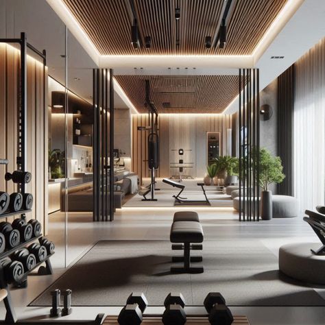 Gym Minimalist Design, Private Gym Design, Gym Modern Design, Modern Gym Design, Home Gym Modern, Gym Lobby, Modern Home Gym Design, Bunk Bed Decor, Home Gym Design Ideas