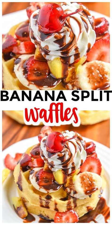 Dinner Waffles, Sweet Waffles, Banana Split Recipes, Crumble Cookie Recipe, Waffles Breakfast, Easy Breakfast Brunch, Savory Breakfast Recipes, Easy Egg Recipes, Breakfast Specials