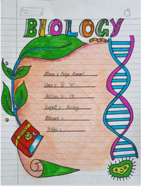 Cover Page For Biology Project, Biology Project Cover Page, Biology Front Page, Biology Portfolio, Unique Border Designs For Projects, Biology Cover Page Design, Assignment Design, Cover Page Design, School Science Projects