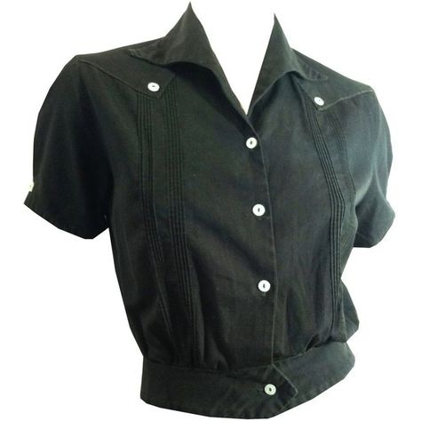 Bad Girl Soft Black Cotton Blouse w/ Pleat and Button Details circa... ($50) ❤ liked on Polyvore featuring tops, blouses, shirts, 1950s, crop tops, long blouse, shirt blouse, button shirt and pleated sleeve blouse Black Cotton Blouse, Vintage Blouses, Png Clothes, Shirts Crop, Cropped Shirts, Girl Soft, Blouse Cotton, Pleated Shirt, Vintage Crop Tops