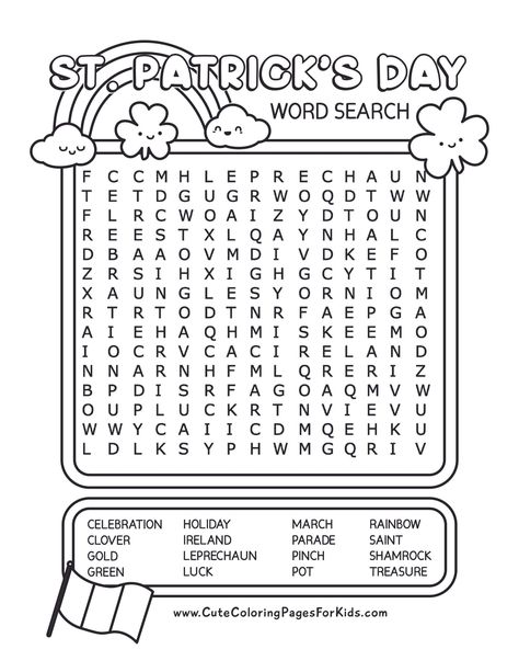 Free printable St. Patrick's Day word search PDF for kids.  Challenge the kids with this fun St. Patrick's day activity sheet. St Patricks Day Activity Sheets, St Patricks Day Coloring Pages For Kids, Free St Patrick's Day Printables, St Patrick’s Day Activities For Kids, St Patricks Day Activities For Kids, March Word Search, St Patrick's Day Word Search, Cute Coloring Pages For Kids, Kids Word Search