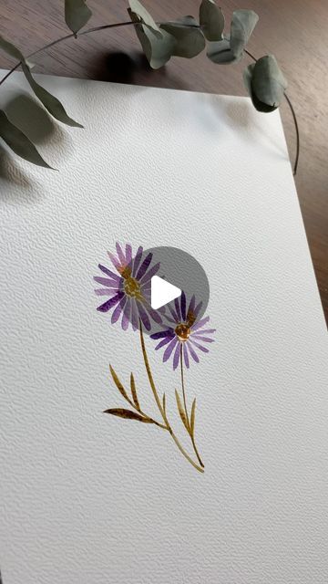 Asters Flower Watercolor, Water Colours Painting Flowers, Easy Watercolor Sunflower, Very Easy Watercolor Paintings, How To Draw Simple Flowers, Watercolor Art Flowers Simple, How To Draw Flowers Easy, Simple Water Coloring Ideas, Simple Painted Flowers