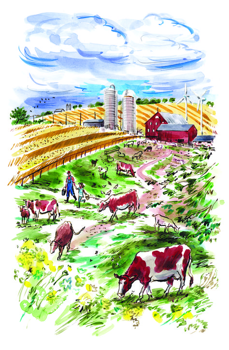 #DanWilliams #farm #cattle #cows #country #farming #illustration #lindgrensmith Farm Illustration Design, Farming Painting, Farming Drawing, Agriculture Drawing, Farming Illustration, Farm Sketch, Farming Art, Agriculture Art, Agriculture Pictures