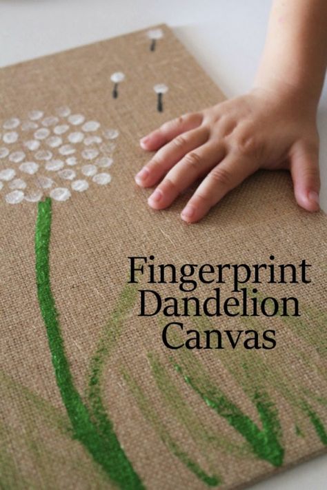 Make a Fingerprint Dandelion Canvas - super cute craft for kids to make their own wall art Fingerprint Dandelion, Fingerprint Canvas, Fingerprint Painting, Art Fingerprint, Fingerprint Artwork, Fingerprint Art, Cute Craft, Burlap Canvas, Fancy Art