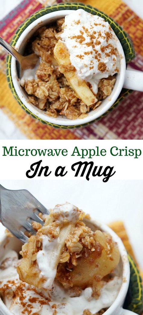 Apple Crisp In A Mug, Microwave Apple Crisp, Microwave Apple, Single Serve Dessert Recipes, Mug Dessert Recipes, Microwave Apples, Mug Dessert, Microwave Mug Recipes, Mug Desserts