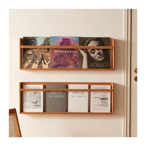 Office Magazine Rack, Brochure Shelf Design, Living Room Wall Mounted Shelves, Magazine Wall Rack, Hang Books On Wall, Diy Magazine Holder Wall, Shelf Art Display, Magazine Wall Display, Wall Decor Objects