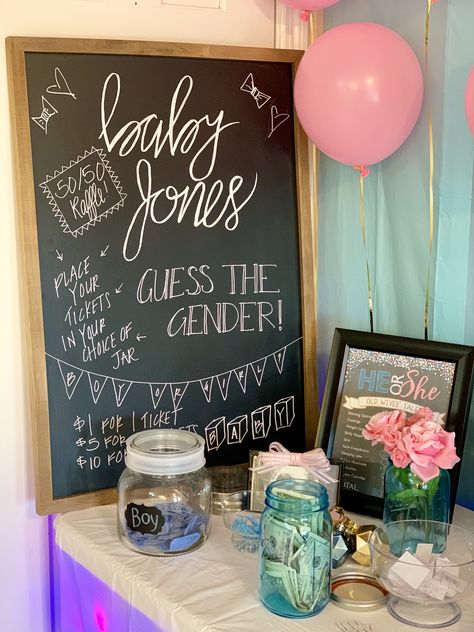 Gender Reveal Money Jar, Gender Reveal Raffle Ideas, Guess The Gender Board, Guess The Gender Ideas, Guess The Gender Game, Gender Reveal Raffle, Boy Or Girl Prediction, Gender Guessing Game, Draw Boy