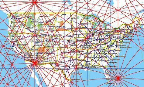 Ley lines across the United States. Lay Lines, Earth Grid, Sacred Well, Ley Lines, Mysterious Universe, Great Pyramid Of Giza, Ancient Maps, United States Map, Pyramids Of Giza