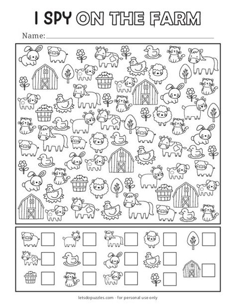 Farm Printable, Spy Games For Kids, Farm Animals Activities, Fun Worksheets For Kids, Printable Games For Kids, I Spy Games, Activity Sheets For Kids, Farm Activities, Printables Free Kids