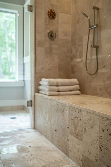 How To Clean Travertine Shower Tile: Natural Stone Care Updated Travertine Bathroom, Travertine Bathroom Modern, Travertine Bathroom Update, Travertine Tile Bathroom, Travertine Shower, Tile Floor Cleaner, Travertine Bathroom, Travertine Sinks, Granite Cleaner