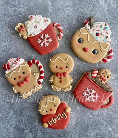 Cute Xmas Cookies, Coffee Mug Decorated Cookies, Mug Royal Icing Cookies, Coffee Mug Cookies Decorated, Christmas Mug Cookies, Christmas Icing Cookies, Iced Christmas Cookies, Holiday Cookies Decorated, Christmas Sugar Cookies Decorated