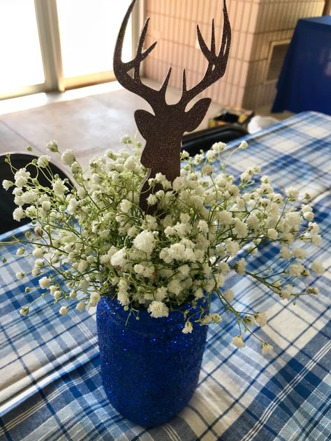 Little Buck Centerpieces Oh Deer A Little Buck Is Almost Here, Buck Baby Shower Ideas For Boys, Deer Themed Baby Shower Boys, Oh Deer Baby Shower Boy, Deer Baby Shower Boy, Baby Shower Camo, Hunting Baby, Deer Baby Showers, Boy Baby Shower Ideas