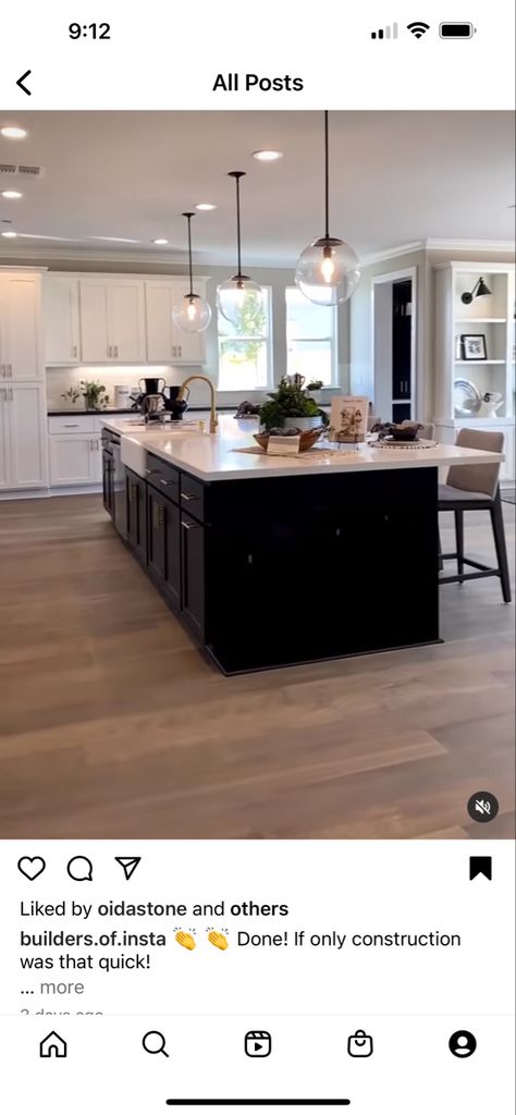 Espresso Island White Cabinets, White Cabinets With Dark Island, Flooring With Dark Cabinets Kitchen, Dark Island White Cabinets, Light Floors Dark Cabinets, White Kitchen Dark Floors, Dark Kitchen Floors, Future Mansion, Dark Island