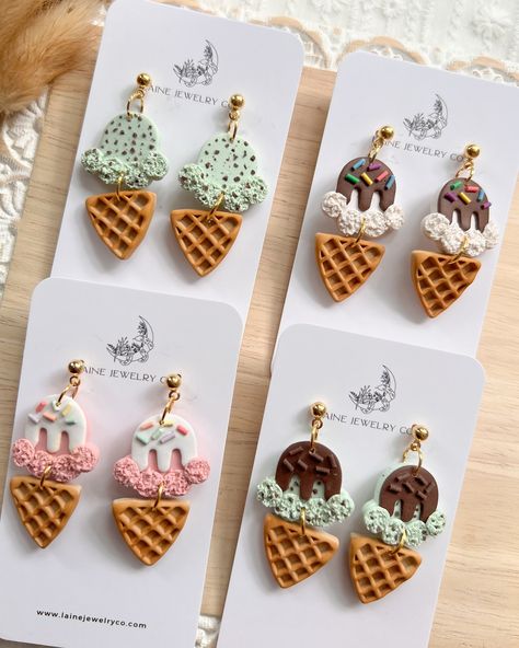 Thank you so much to everyone who shopped the drop yesterday ♥️ The Ice Cream Cones were the fan fav! I can't believe after this drop it is time to start Fall/Halloween and Back 2 School!! Where has this year gone? #handmadejewelry #handmadeclayearrings #polymerclayearrings #jewelrydesigner #trendyearrings #hypoallergenicearrings #behindthescenes #shopsmall #summerearrings #floralearrings #funearrings #icecreamearrings Air Dried Clay Earrings, Polymer Clay Bakery, Polymer Clay Earring Ideas, Polymer Clay Food Earrings, Clay Earring Ideas, Polymer Clay Earrings Diy, Unique Clay Earrings, Cute Polymer Clay Earrings, Ice Cream Earrings