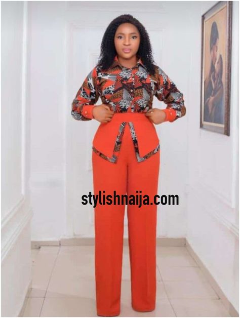 30+ Stylish and Classy Ladies Trousers /Pants Styles You Should Check Out. - Stylish Naija Ankara Blouse Styles, Ankara Trousers, Ankara Blouse, Stylish Naija, Ladies Trousers, Trouser Outfit, Fancy Blouses, Trousers Pants, Trouser Pants Women