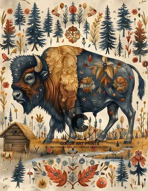 Bison Buffalo Montana Yellowstone National Park Giclée Cabin Art Print 8.5x11 Wyoming Aesthetic, Native American Buffalo, Buffalo Pictures, Montana Yellowstone, Bison Photo, Bison Art, Buffalo Art, American Wildlife, Cabin Art