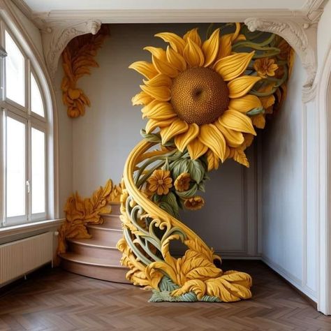 Sunflower Items, Sunflower Stuff, Casa Fantasy, Sunflower House, Sunflower Artwork, Sunflower Home Decor, Fantasy Furniture, Flower House, Fantasy Rooms