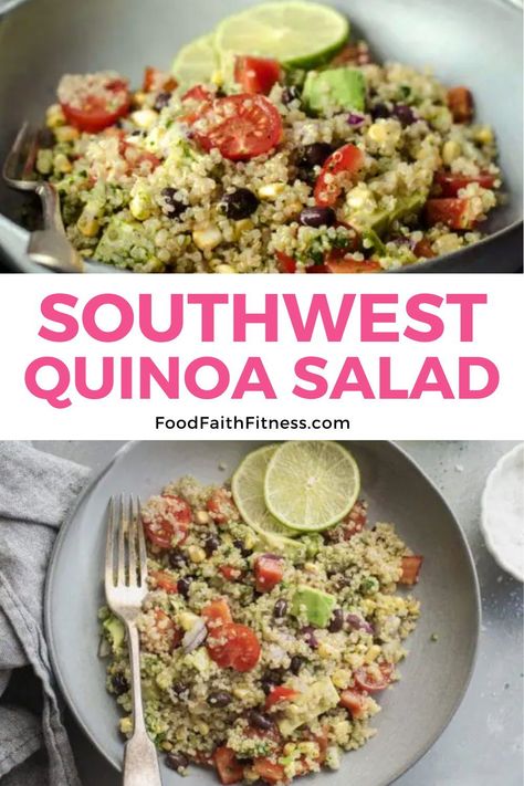 Looking for a gluten-free and vegan salad option? Try this Southwest Quinoa Salad recipe packed with wholesome ingredients and delicious spices. Meal Prep For Lunch, Canned Tomato Recipes, Roasted Sweet Potato Cubes, Southwest Quinoa, Southwest Quinoa Salad, Fluffy Quinoa, Chopped Veggies, Colorful Salad, Southwest Salad