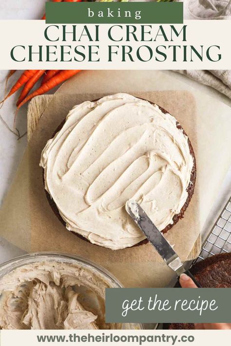 Chai Icing Recipe, Chai Cream Cheese Frosting, Spiced Cream Cheese Frosting, Chai Icing, Flavored Cream Cheese Frosting, Chai Frosting, Beginner Baker, Chai Cake, Spice Frosting