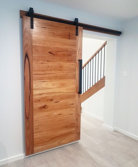 Blackbutt Timber Barn Door Wooden Slider Door Design, Sliding Bedroom Doors, Slider Doors, Timber Sliding Doors, Sliding Doors Internal, Comfy House, Custom Sliding Doors, Doors Room, Double Sliding Barn Doors