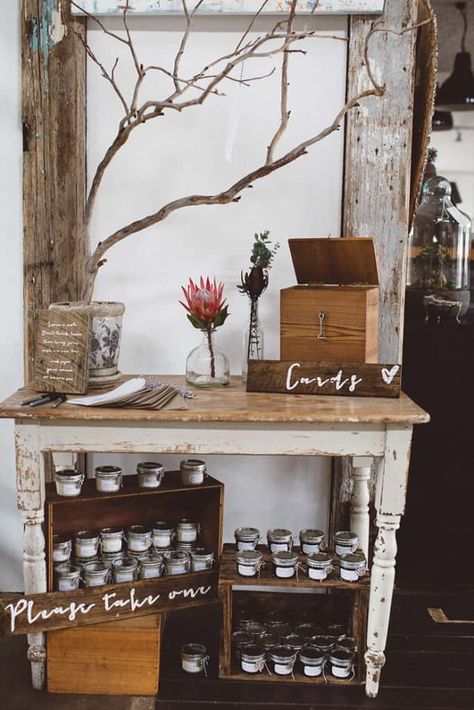 Claire & Josh's Rustic Handmade Country Wedding Wedding Favour Table Display, Wishing Well Table Decorations, Wedding Favours Table, Rustic Wishing Well, Wishing Well Table Wedding, Wedding Favour Table, Wedding Wishing Well Table, Rustic Gift Table Wedding, Diy Wishing Well Wedding