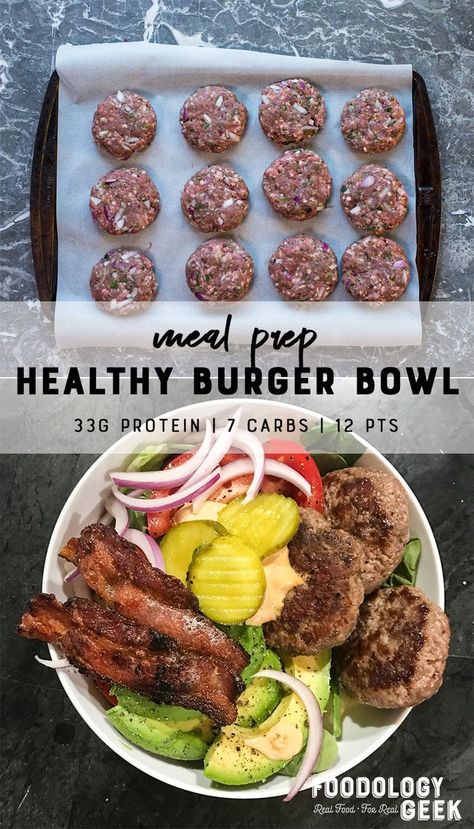 Loaded Burger, Burger Bowl, Burger Bowls, Healthy Burger, Macro Friendly Recipes, Mini Burgers, Special Sauce, Easy Healthy Meal Prep, Macro Meals