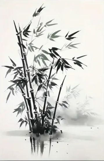 Monochromatic Art Painting, Grass Drawing, Tattoo Pics, Monochromatic Art, Chinese Landscape Painting, Sumi Ink, Bamboo Leaves, Chinese Landscape, Shadow Art