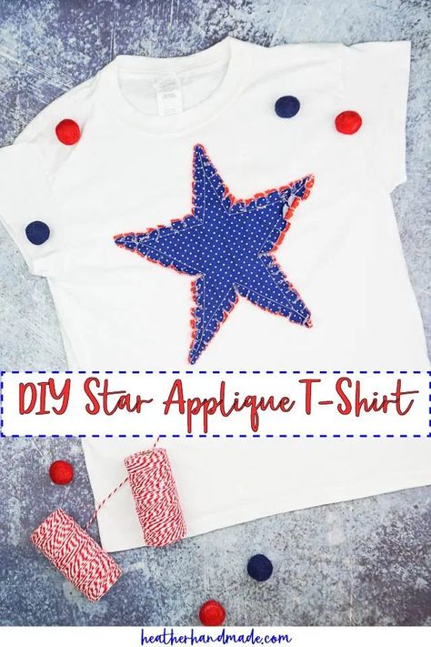 DIY Star Applique T-Shirt • Heather Handmade Girls Sewing Projects, Advanced Sewing Projects, T Shirt Sewing, Star Applique, Diy Star, Interfacing Sewing, Sewing Machine Feet, Hat Patterns To Sew, Summer Sewing