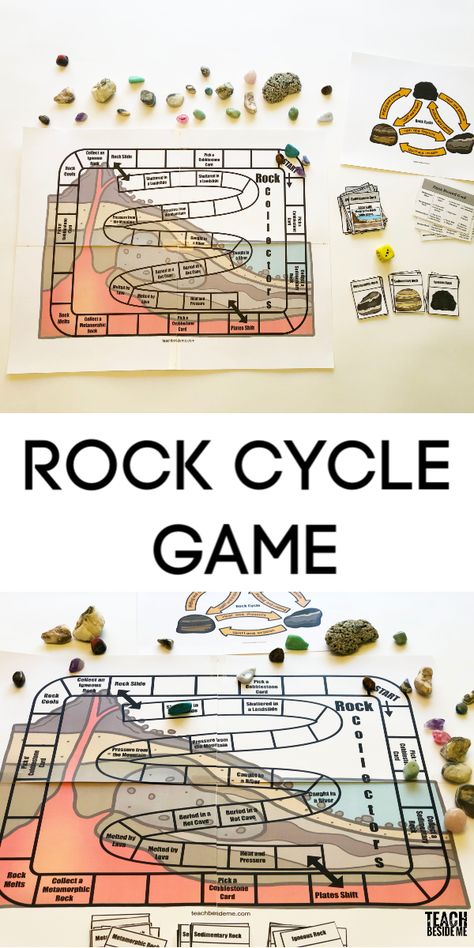 Geology Sensory Bin, Rock Unit Study, Geology Homeschool Unit, Science Board Games, Igneous Rocks Activities, Waldorf Geology, Geology Crafts, Rock Cycle Poster, Rock Cycle Activities