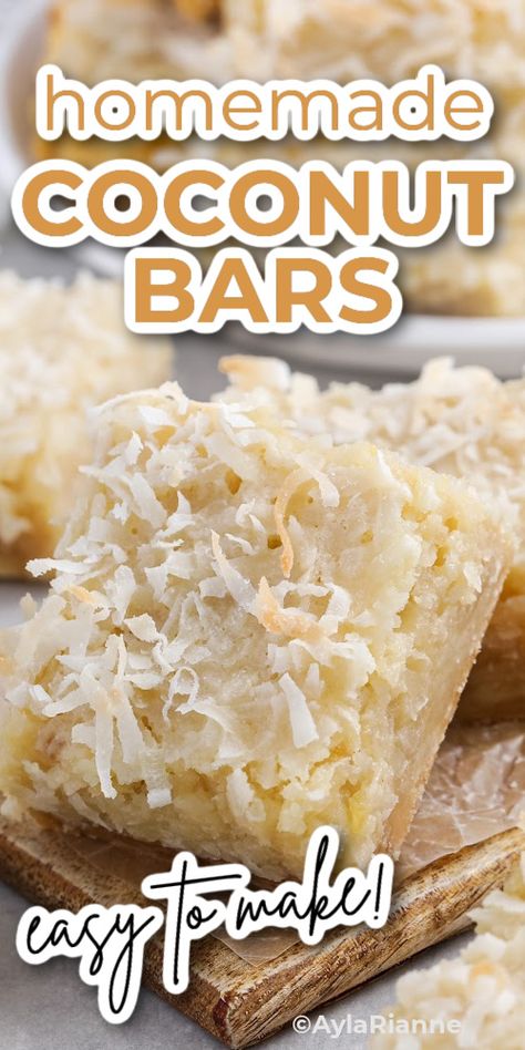 Coconut Bars Easy Coconut Bars Recipe, Coconut Pie Bars, Recipes With Sweetened Coconut, Easy Coconut And Condensed Milk Dessert, Coconut Almond Bars, Coconut And Condensed Milk Dessert, Coconut Bars Recipe Condensed Milk, Coconut Butter Bars, What To Make With Coconut Milk