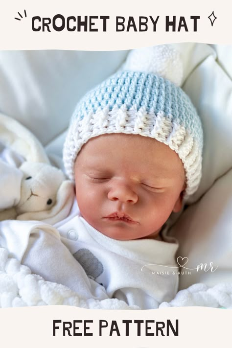 Two Toned Crochet Baby Hat (Free Pattern) - Maisie and Ruth Crochet Newborn Hat Free Pattern, Crochet Baby Hat Free Pattern, Newborn Crochet Patterns Free, Baby Beanie Crochet Pattern, Crochet Baby Hats Free Pattern, Crochet Baby Boy Hat, Baby Hat Free Pattern, Crochet Newborn Hat, Newborn Crochet Patterns