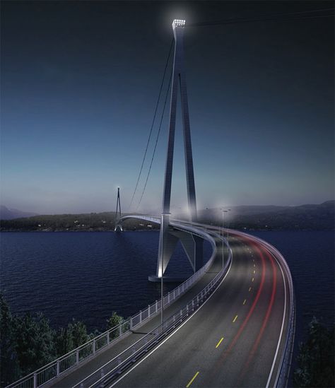 An architect's illustration of the new bridge Northern Norway, Narvik, Suspension Bridge, Arctic Circle, Travel Time, Northern Europe, North Sea, Scandinavia, Time Travel