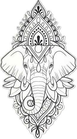 Hasma Tattoo, Indian Elephant Drawing, Indian Elephant Tattoo, Mandala Elephant Tattoo, Card Tattoo Designs, Elephant Tattoo Design, Mandala Elephant, Wing Tattoo Designs, Dope Tattoos For Women