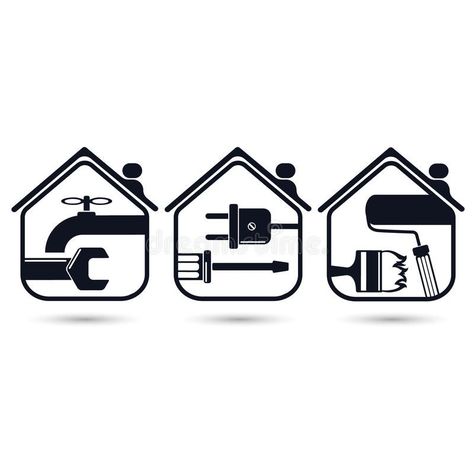 Home repairs stock illustration Attic Inspiration, Maintenance Logo, Handyman Logo, Home Symbol, Brochure Design Layouts, Home Repair Services, Construction Logo Design, Building Logo, Latest African Men Fashion