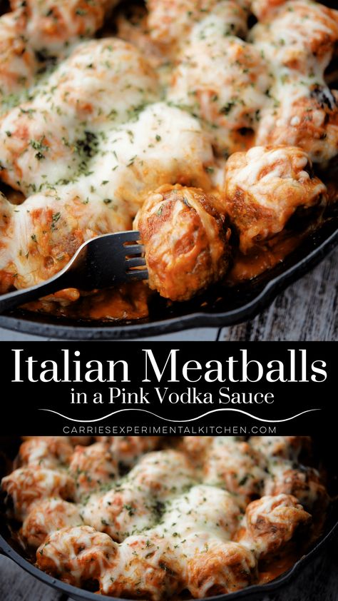 Italian Meatballs in a Vodka Sauce | Carrie’s Experimental Kitchen Pink Vodka Sauce, Cheese Meatballs, Homemade Vodka Sauce, Pink Vodka, Italian Style Meatballs, Italian Cuisine Recipe, Homemade Meatballs, Vodka Sauce, Italian Meatballs