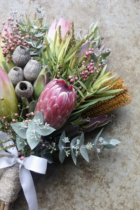 Autumn Wedding Bouquet Australia, Dessert Bouquet, Native Bouquet, Australian Autumn, Wedding Australia, Protea Wedding, Protea Bouquet, Gorgeous Bouquet, Gum Leaves