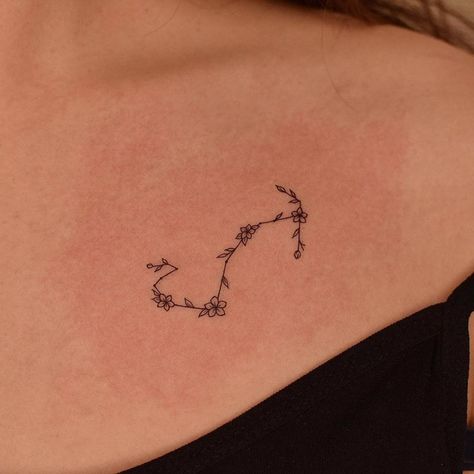 Fine line floral Scorpius constellation tattoo Small Scorpio Constellation Tattoo, Tattoo Scorpio Constellation, Constellation Tattoos Scorpio, Tiny Scorpio Sign Tattoo, Scorpio Constellation Tattoo Behind Ear, Small Tattoo For Boyfriend, Scorpius Constellation Tattoo, Scorpion Tattoo Constellation, Subtle Scorpio Tattoo