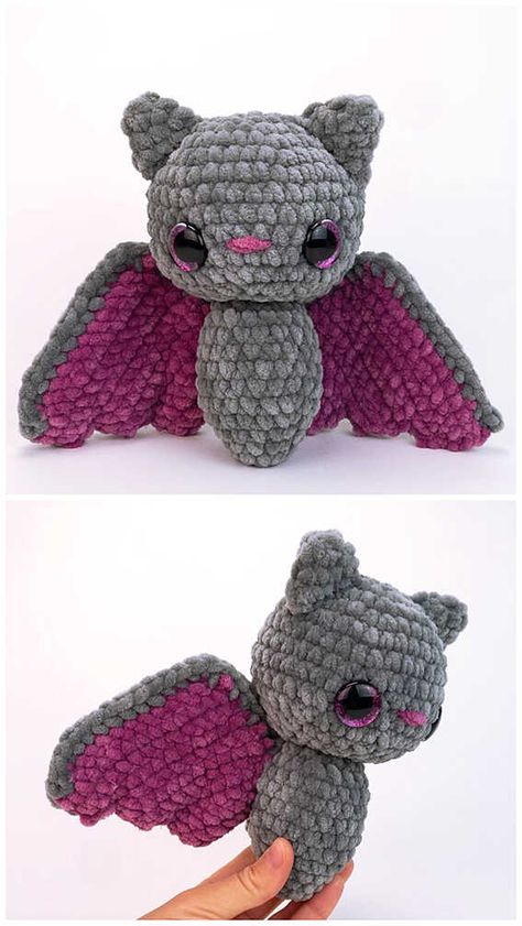 Crochet Bat Free Amigurumi Pattern Crochet Halloween Patterns Free, Amigurumi Bat, Free Crochet Amigurumi Patterns, Crochet Bat, Crochet Amigurumi Patterns, Free Crochet Amigurumi, Crochet Cute, Easy Crochet Animals, Bat Pattern