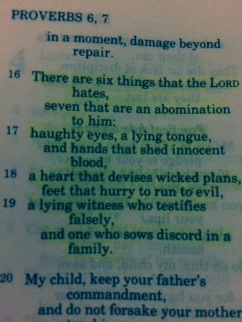 Proverbs 6:16-19, Things God Hates, Proverbs 6, They Don't Care, Prayers For Hope, Bible Images, Journal Daily, Bible Stuff, Powerful Bible Verses