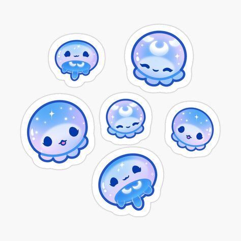 Jellyfish Cute Art, Jellyfish Stickers Printable, Jellyfish Illustration Cute, Cute Stickers Ideas For Journal, Chibi Jellyfish, Cute Jellyfish Drawing, Kawaii Stickers Png, Cute Fish Drawing, Jellyfish Png