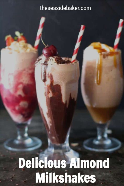 Almond Milkshakes! You'll love that the kids will think they're drinking an ice cream milk shake when in fact they are drinking something much healthier! Plus you can make them in so many flavors. Super simple to make and the perfect dessert for a hot summer day! #milkshake #almonddrink Holiday Ice Cream, Frozen Yoghurt, Milkshake Recipes, Milk Shakes, Milk Shake, Halloween Drinks, Milkshakes, Best Dessert Recipes, Frozen Treats