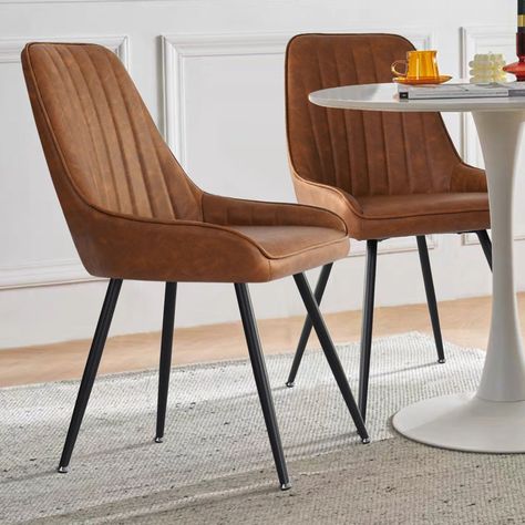 Wade Logan® Bhagirath Tufted Side Chair & Reviews - Wayfair Canada Faux Leather Chair, Faux Leather Dining Chairs, Retro Chair, Metal Dining Chairs, Stylish Chairs, Upholstered Side Chair, Fabric Dining Chairs, Leather Dining Chairs, Leather Dining