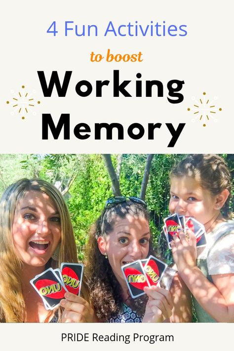 You can help develop your child’s working memory skills through fun games and practice.  Here are some fun and easy activities to boost working memory in your kids.    via @pridereading Working Memory Games, Working Memory Activities For Kids, Working Memory Activities, Executive Functioning Activities, Memory Activities, Planning School, Auditory Processing, Dysgraphia, Executive Function