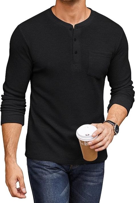 COOFANDY Men's Henley T-Shirts Basic Waffle Pique Pullover T-Shirt with Pocket
#clickandsip #mensfashion #menstshirt #fullsleevetshirt #tshirt #blacktshirt #pocketshirt Waffle Tshirt, Full Sleeve Tshirt, Waffle Shirt, Henley Shirt Men, Mens Henley, Tshirt Men, Shirts Long Sleeve, Henley Shirt, Basic Long Sleeve