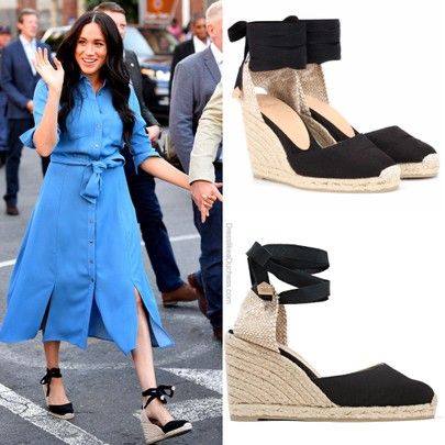 Meghan Markle in Castaner Carina Canvas Espadrilles http://liketk.it/2MviI #liketkit @liketoknow.it #LTKshoecrush #LTKspring #LTKunder100 Meghan Markle Outfits, Strappy Stilettos, Wedge Espadrilles, Meghan Markle Style, Blue Shirt Dress, Prince Harry And Meghan, Shoe Closet, Celebrity Outfits, Meghan Markle