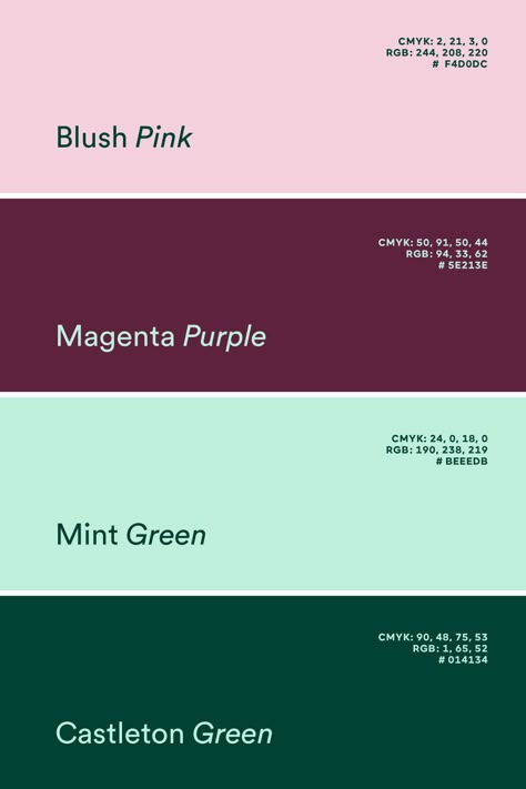 This is a luxurious and elevated color combination fusing lush pink, magenta, mint green and pine to create a divine color palette. #branding #brand #logodesign #brandingdesign #graphicdesign #logo #colorpalettes #colortrends #pantone #brandcolors Mint Green Branding Palette, Green Pink Pallet Color, Mint Hex Code, Mint Pink Color Palette, Mint Green Color Pallete, Mint Green And Pink Color Palette, Color Palette With Mint Green, Mint Color Palette Colour Schemes, Mint Pallete Color