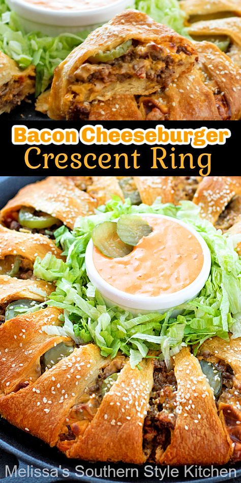 Crescent Roll Ring Recipes, Crescent Roll Recipes Dinner, Bacon Dinner, Crescent Recipes, Cheeseburger Recipe, Homemade French Fries, Crescent Ring, Pampered Chef Recipes, Crescent Roll Recipes