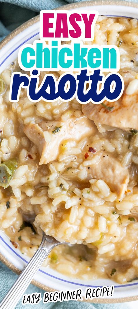 Easy Chicken Risotto Recipe Chicken Risotto Crockpot, Risotto And Chicken Recipes, Easy Chicken Risotto, Chicken Risotto Recipes Easy, Rosoto Recipes Risotto Easy, Rissoto Chicken Recipes, Corn Risotto Recipes, Chicken And Risotto Recipes, Creamy Chicken Risotto