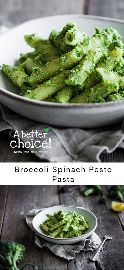 20 min | Serves 3 | Winter | a recipe by A Better Choice. Enjoy a whole servings of greens disguised as comforting pasta! The combination of broccoli and spinach with parmesan cheese make this recipe a quick and nutritious dinner. The Broccoli is blanched which removes its bitterness and improves its flavour in this recipe.  #Pasta  #Vegetarian #Easyrecipe #Healthyvegetablerecipes #Pasta #Familymeal #Vegetablemeal #Broccoli #Spinach #Pesto Broccoli Spinach Pasta Sauce, Pasta With Broccoli And Spinach, Broccoli Spinach Recipes, Broccoli Spinach Pasta, Broccoli Pasta Sauce, Spinach Pasta Sauce, Green Pasta Sauce, Broccoli And Cheese Recipe, Spinach Pesto Pasta